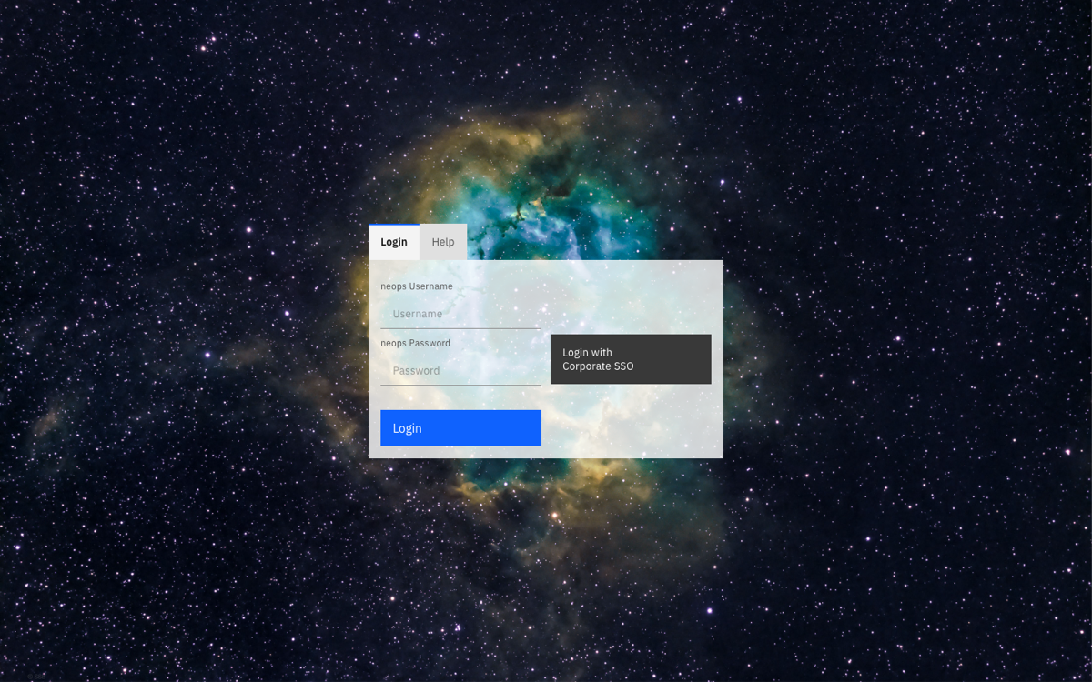 Neops Web Client 4.0.0 login page with local credentials and a Corporate SSO button